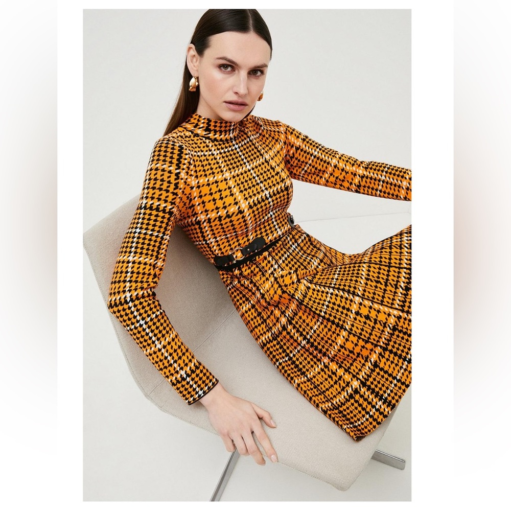 Karen Millen Orange and Black Long Sleeve Dress